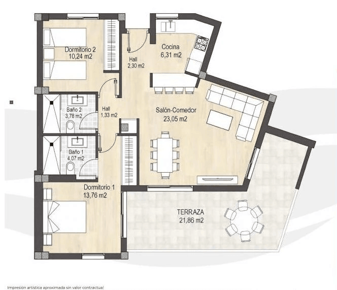 Apartamento Obra Nueva Bonalba Golf Hills Mutxamel 2 dormitorios terraza